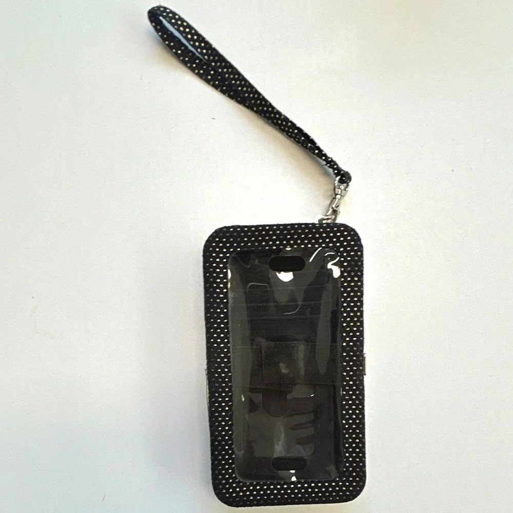 Black Polka Dot Wallet Case Wristlet Style with Wrist Strap (Strap Included)